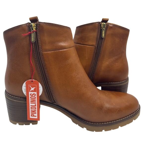 Pikolinos Llanes Ankle Boot with Buckle Women 9-9.5 40 Brandy Leather Block Heel - Picture 3 of 11
